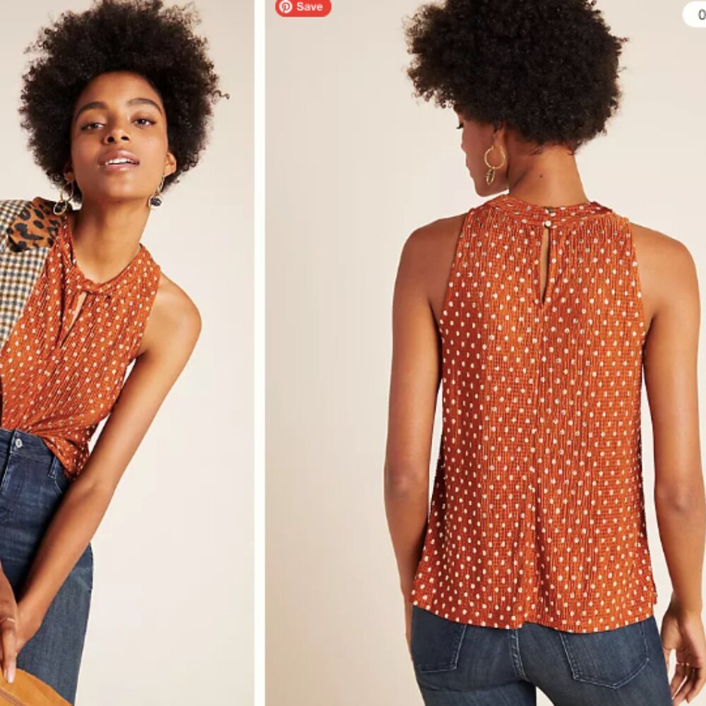 Anthropologie Lennox Twisted Halter Top Polka Dot Metallic Copper Gold XS